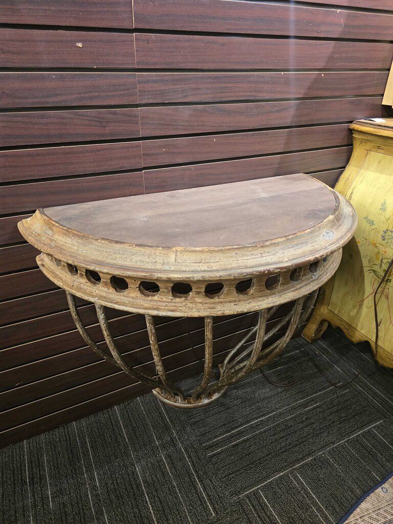 Heavy Wrought Spanish Iron Rustic Demilune Wall Mounted Console