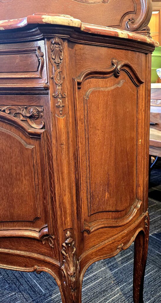 Fabulous Oak Continental French Server w/ Rosso Rouge Royal Marble Top