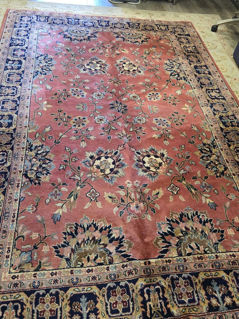 Vintage Hand Woven Wool Persian Kashan Carpet 9'5" by 6'