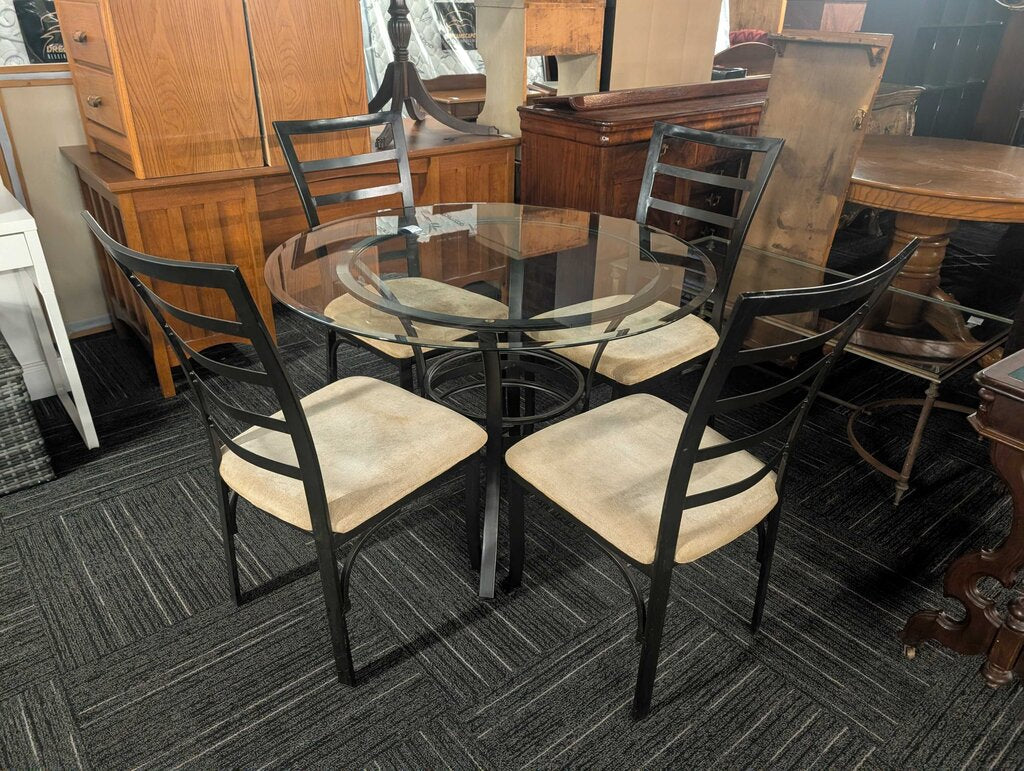 Contemporary Round Glass Dining Room Table w/ Four Chairs