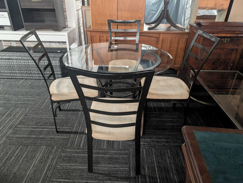 Contemporary Round Glass Dining Room Table w/ Four Chairs