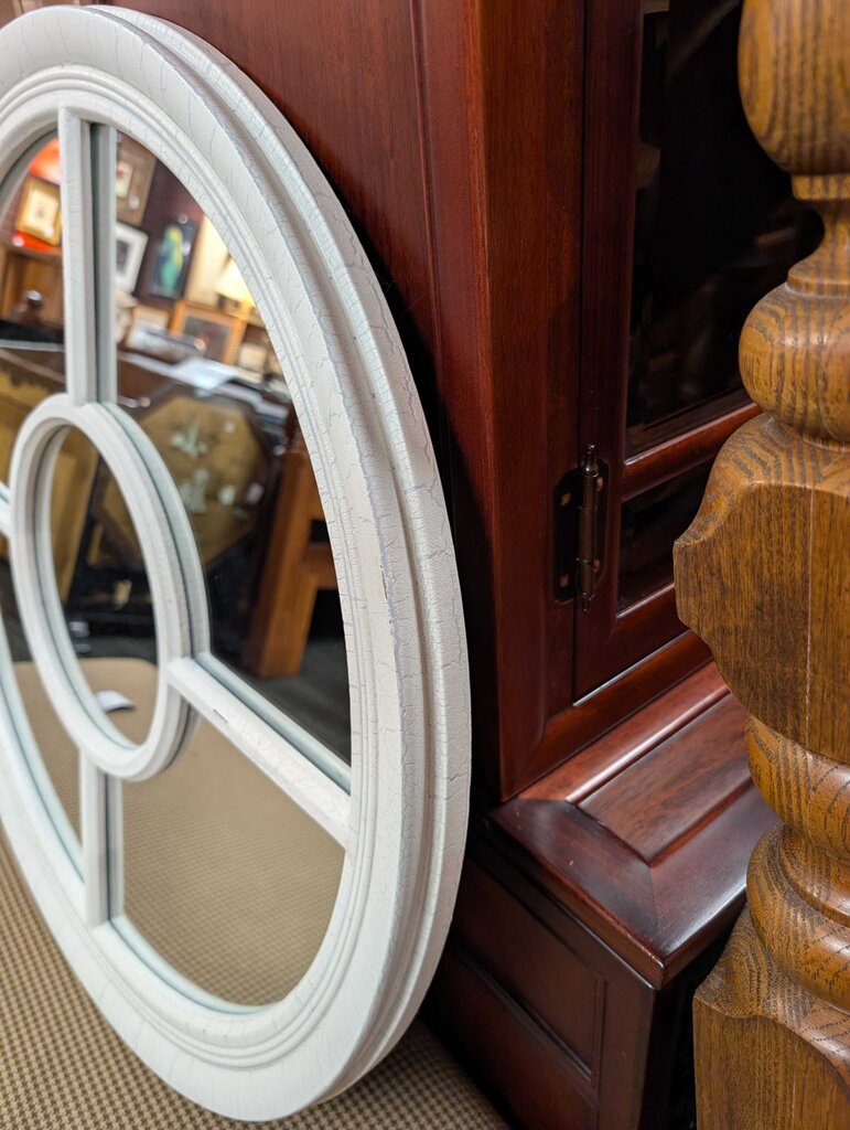 Round Distressed Windowpane Mirror