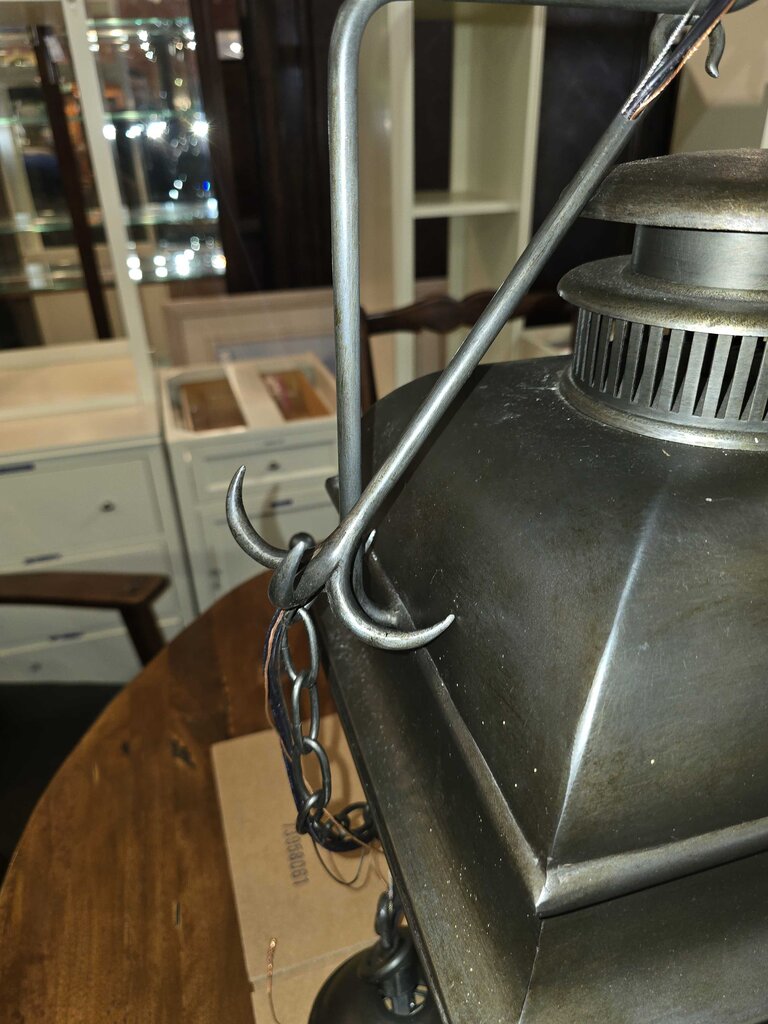 Pair Of Designer High End Holborn Aged Iron Hanging Lanterns (cost $2600 new)