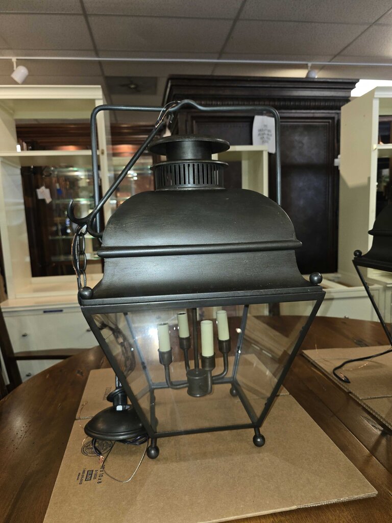 Pair Of Designer High End Holborn Aged Iron Hanging Lanterns (cost $2600 new)