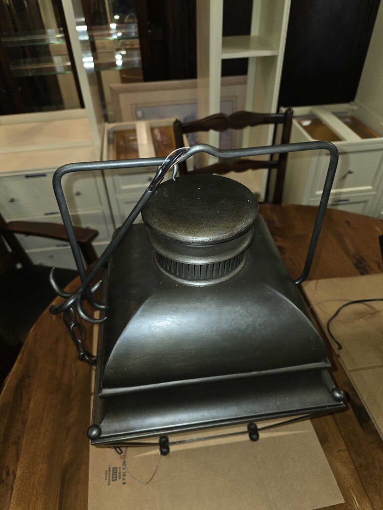 Pair Of Designer High End Holborn Aged Iron Hanging Lanterns (cost $2600 new)