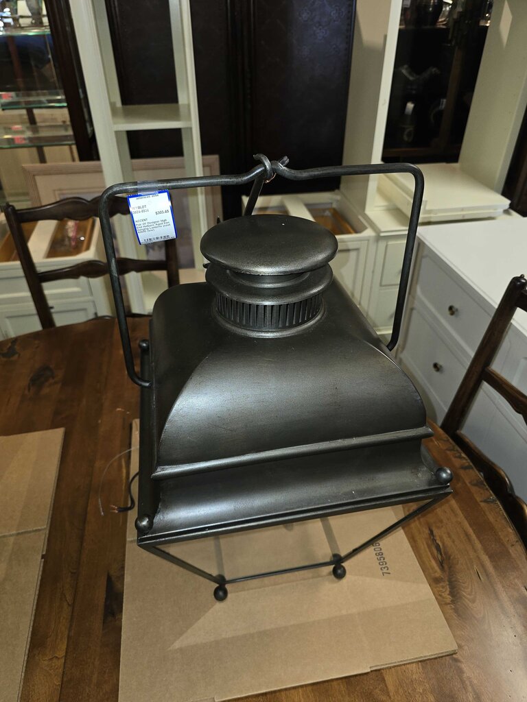 Pair Of Designer High End Holborn Aged Iron Hanging Lanterns (cost $2600 new)