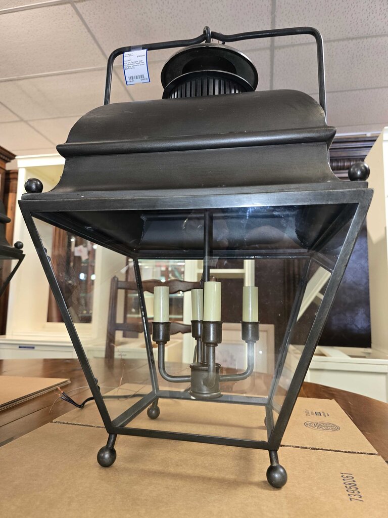 Pair Of Designer High End Holborn Aged Iron Hanging Lanterns (cost $2600 new)