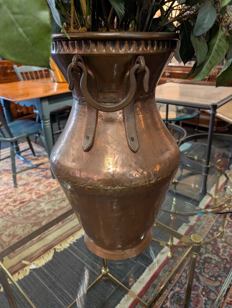 Decorative Large Hammered Copper Vase w/ Pomegranate & Greenery