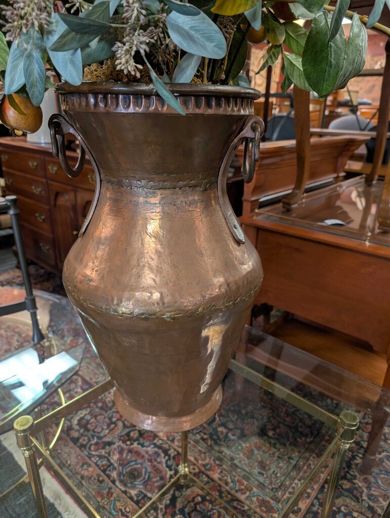 Decorative Large Hammered Copper Vase w/ Pomegranate & Greenery
