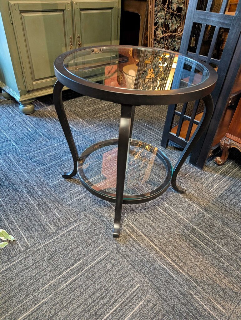 Contempoary Black Metal & Glass Side Table