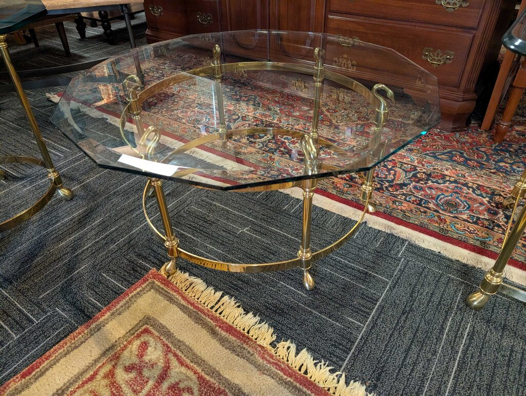 Contemporary Regency Brass & Swan-Head Coffee Table