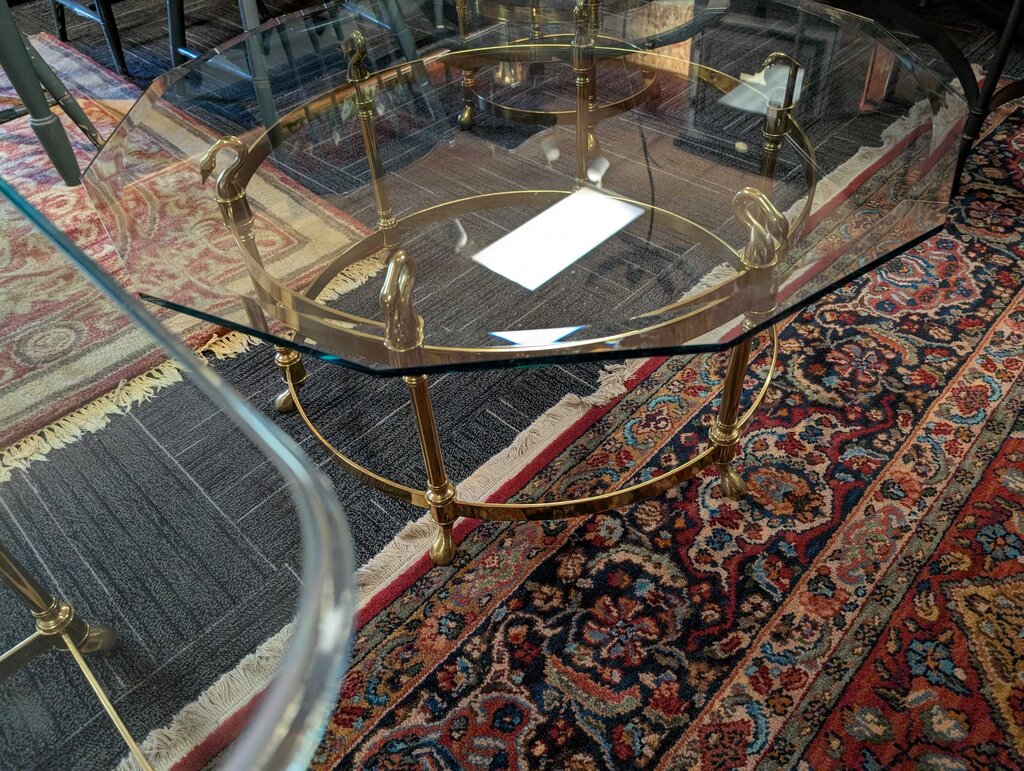 Contemporary Regency Brass & Swan-Head Coffee Table