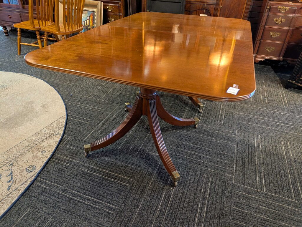 Vintage Solid Mahogany English Continental Double Pedestal Table With Two Leaves