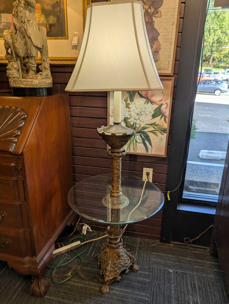 Ornate 1920s Floor Lamp With Smokers Table