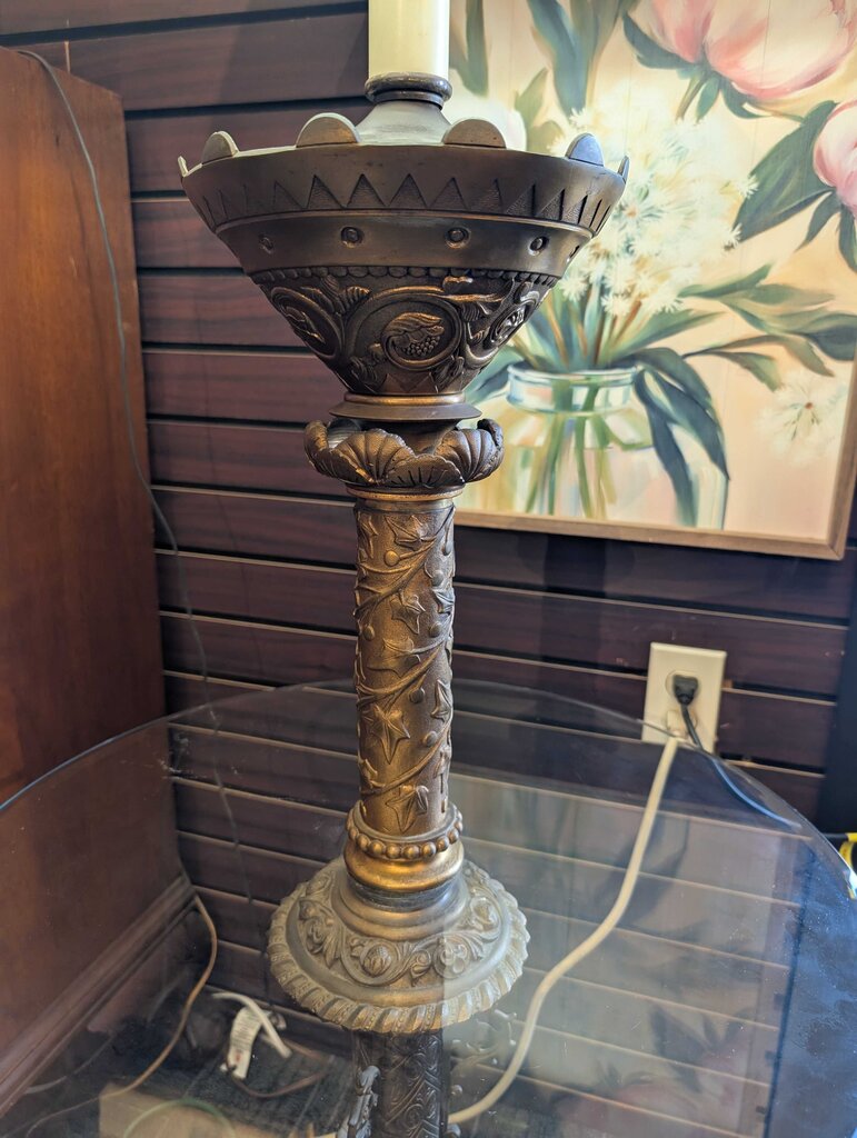 Ornate 1920s Floor Lamp With Smokers Table