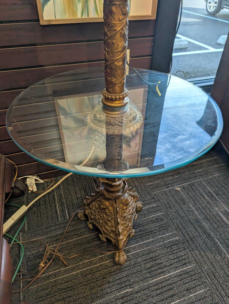 Ornate 1920s Floor Lamp With Smokers Table