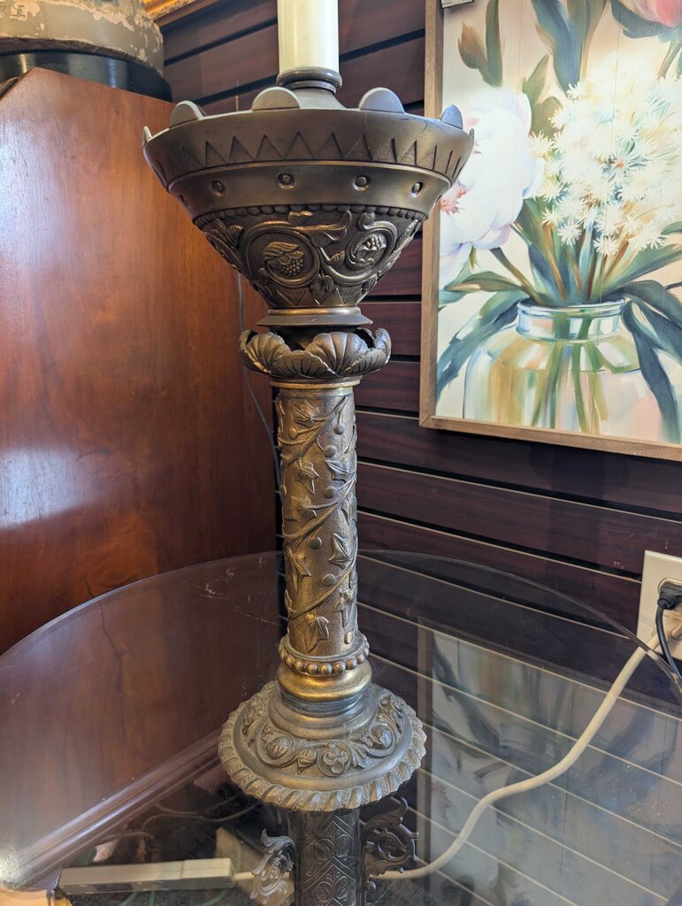 Ornate 1920s Floor Lamp With Smokers Table