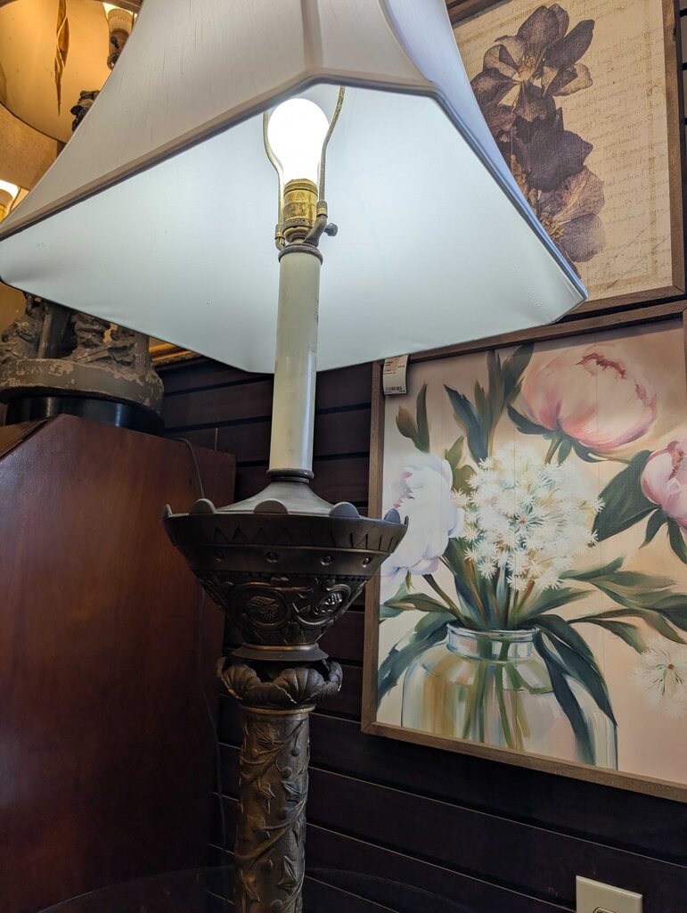 Ornate 1920s Floor Lamp With Smokers Table
