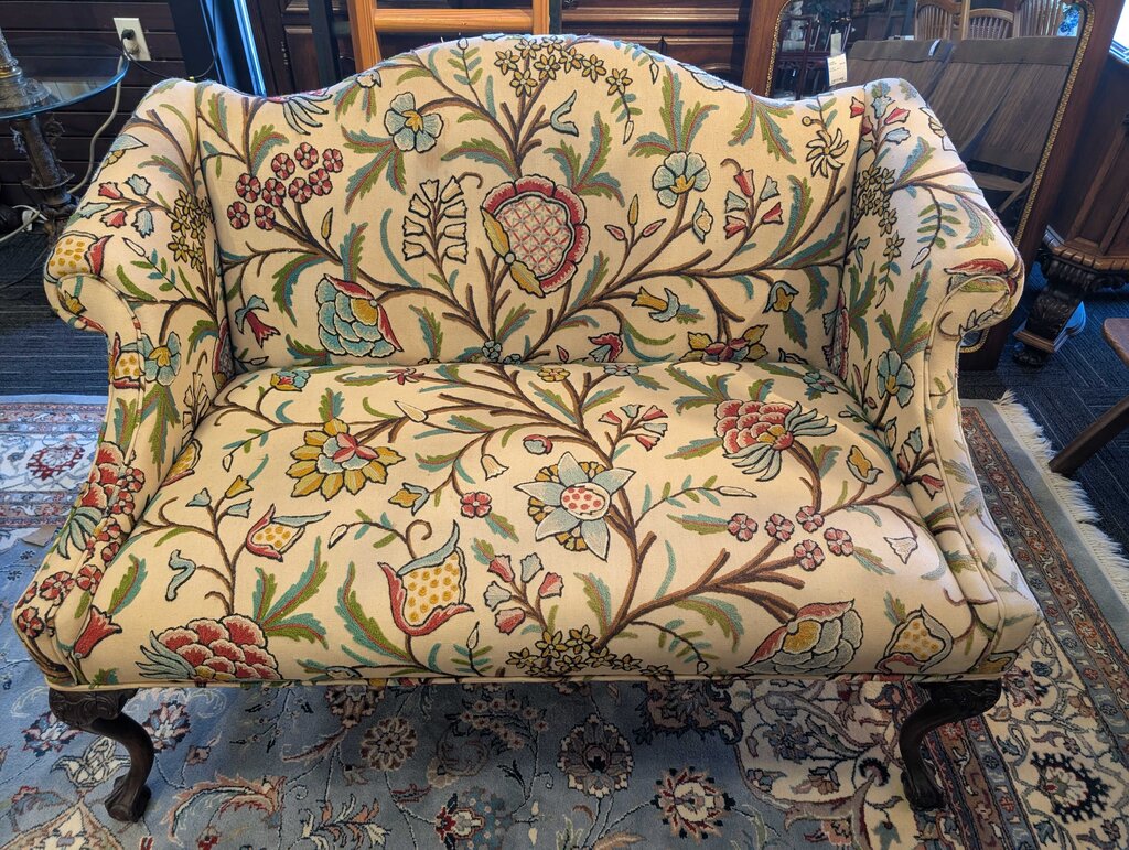 Chippendale Style Settee With Crewel Upholstery