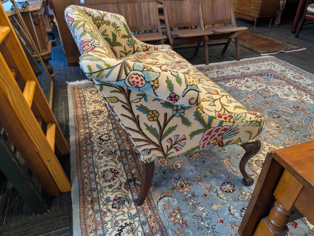 Chippendale Style Settee With Crewel Upholstery