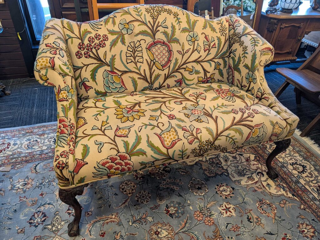 Chippendale Style Settee With Crewel Upholstery
