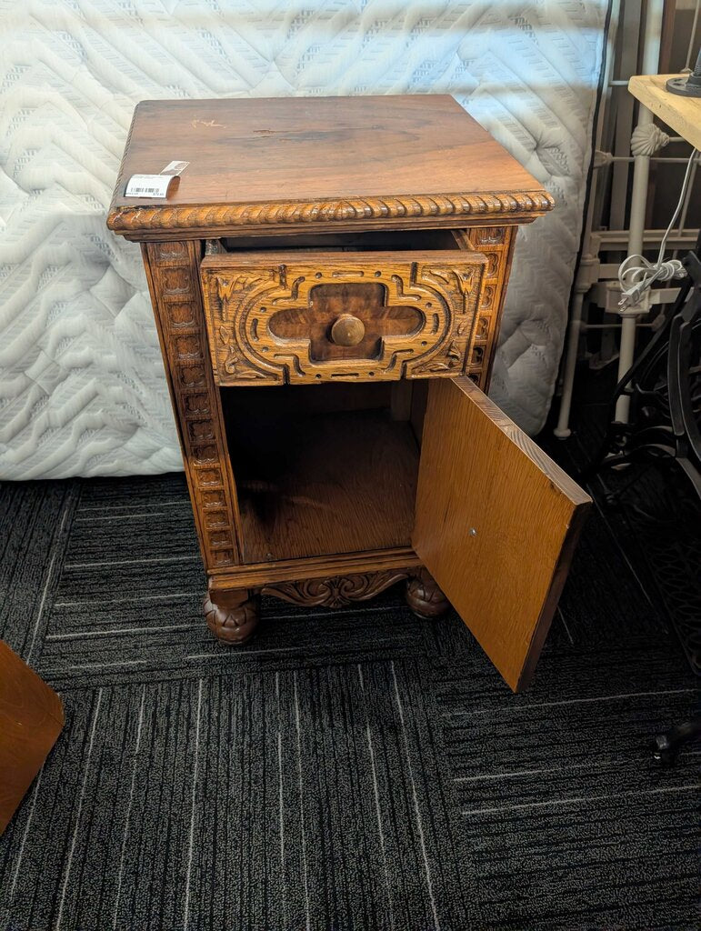 Vintage Carved One Drawer Stand