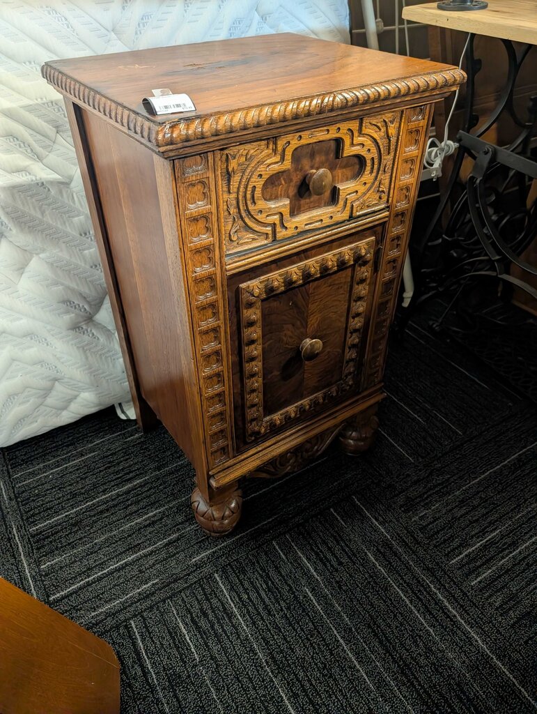 Vintage Carved One Drawer Stand