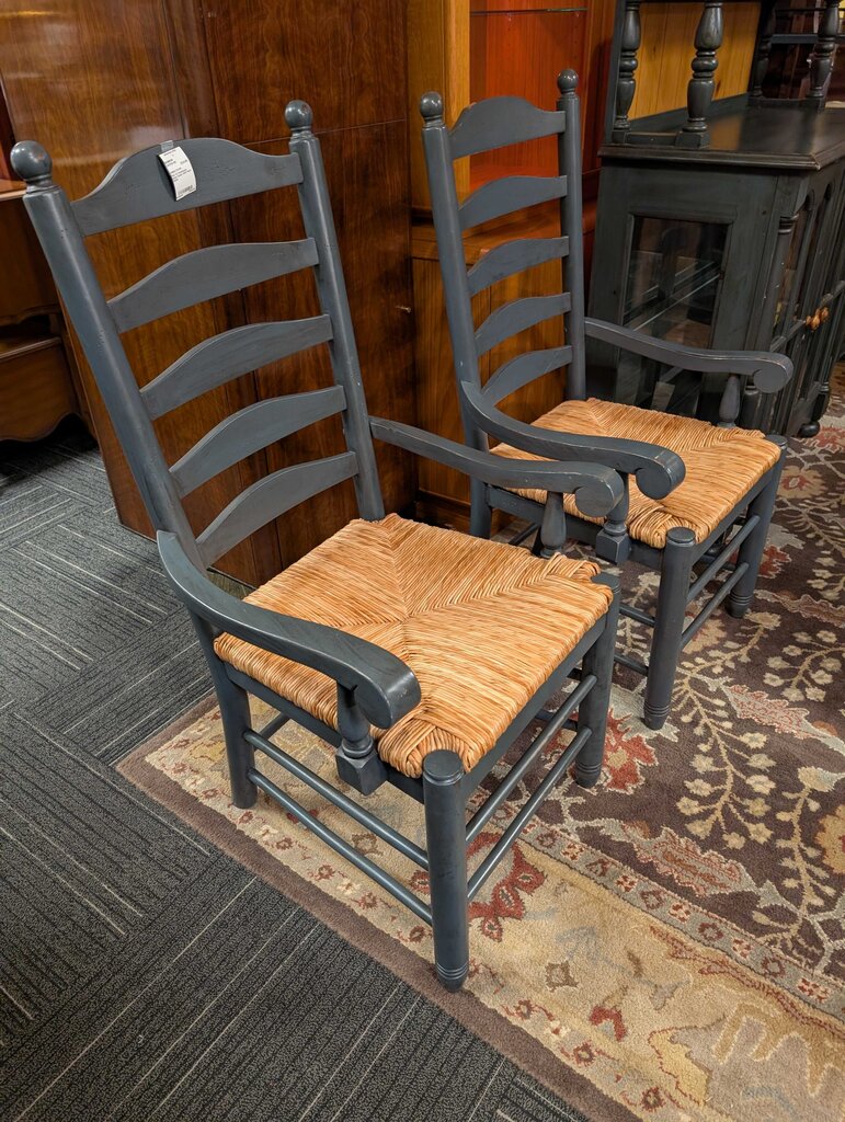 Pair Of Farmhouse Style Chairs With Rush Seats