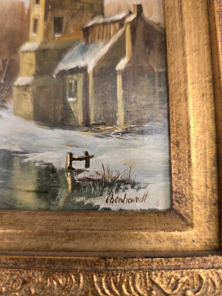 Oil Painting by Ebenhardt, Minature Winter Landscape