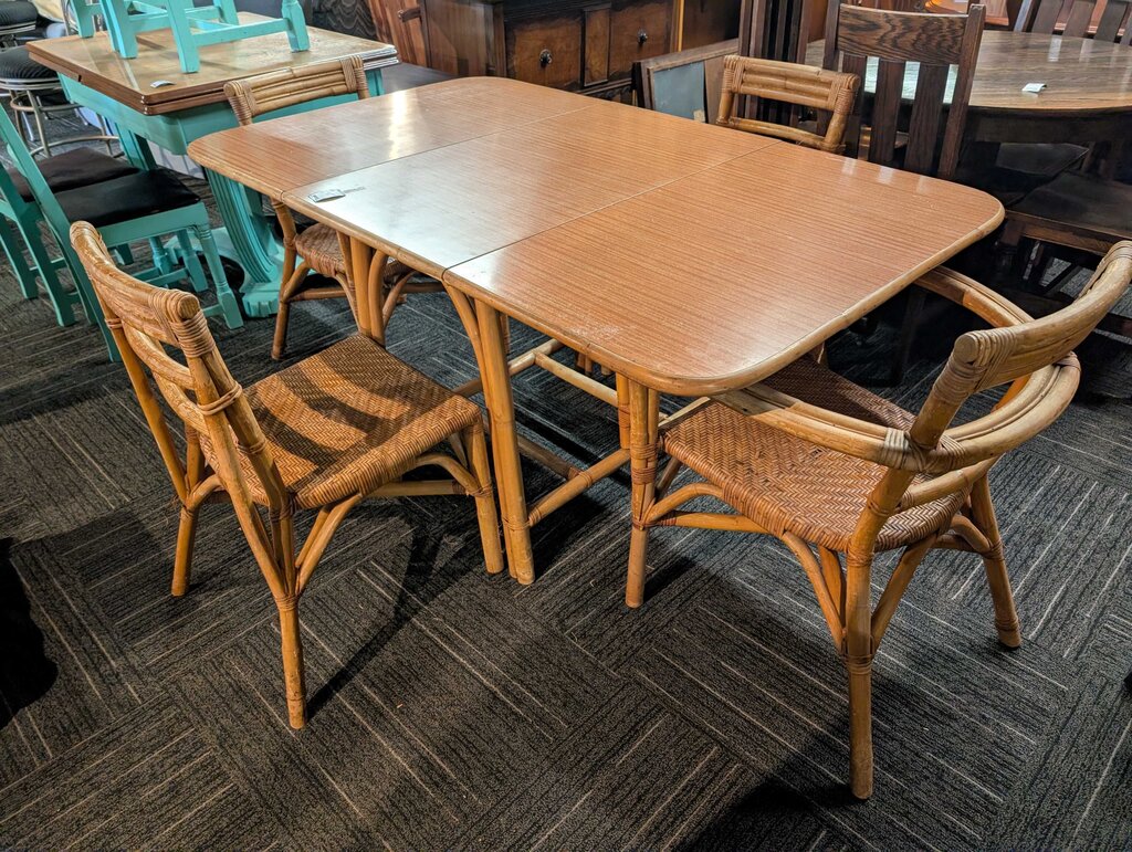 Vintage Cali-Asia Rattan Table With Four Chairs
