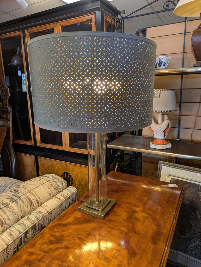 Pair Of Restoration Hardware Lamps w/ Pierced Metal Shades
