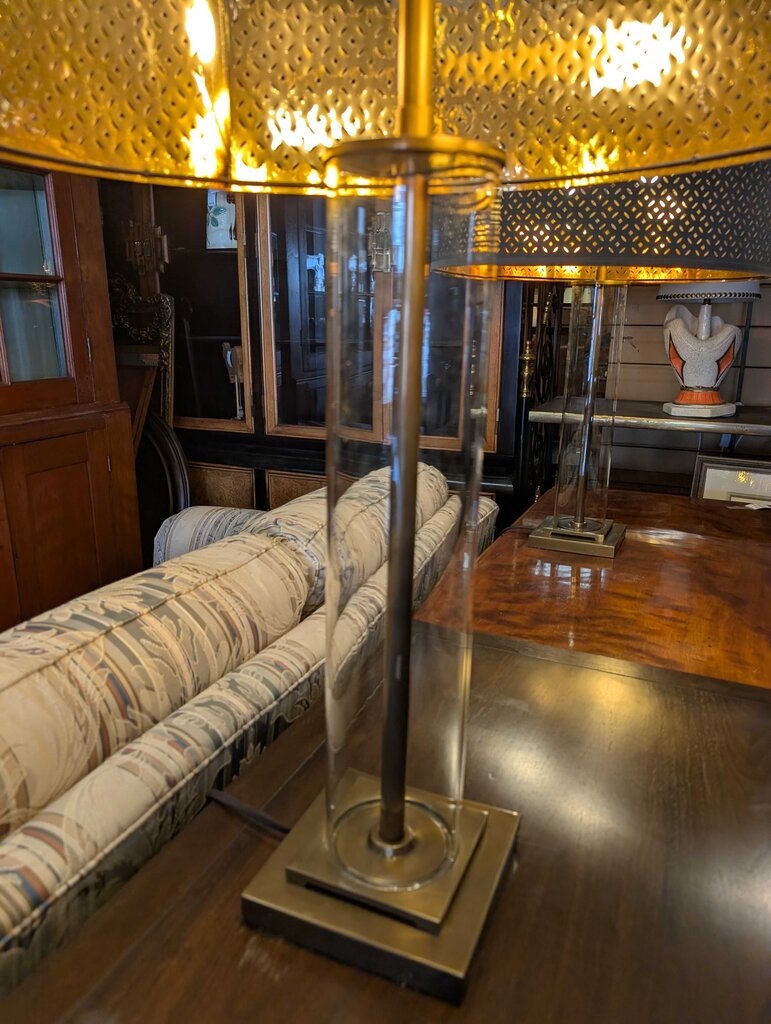 Pair Of Restoration Hardware Lamps w/ Pierced Metal Shades
