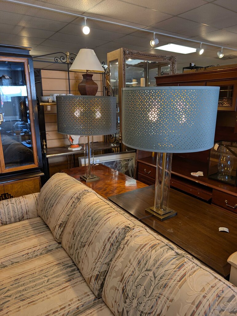 Pair Of Restoration Hardware Lamps w/ Pierced Metal Shades