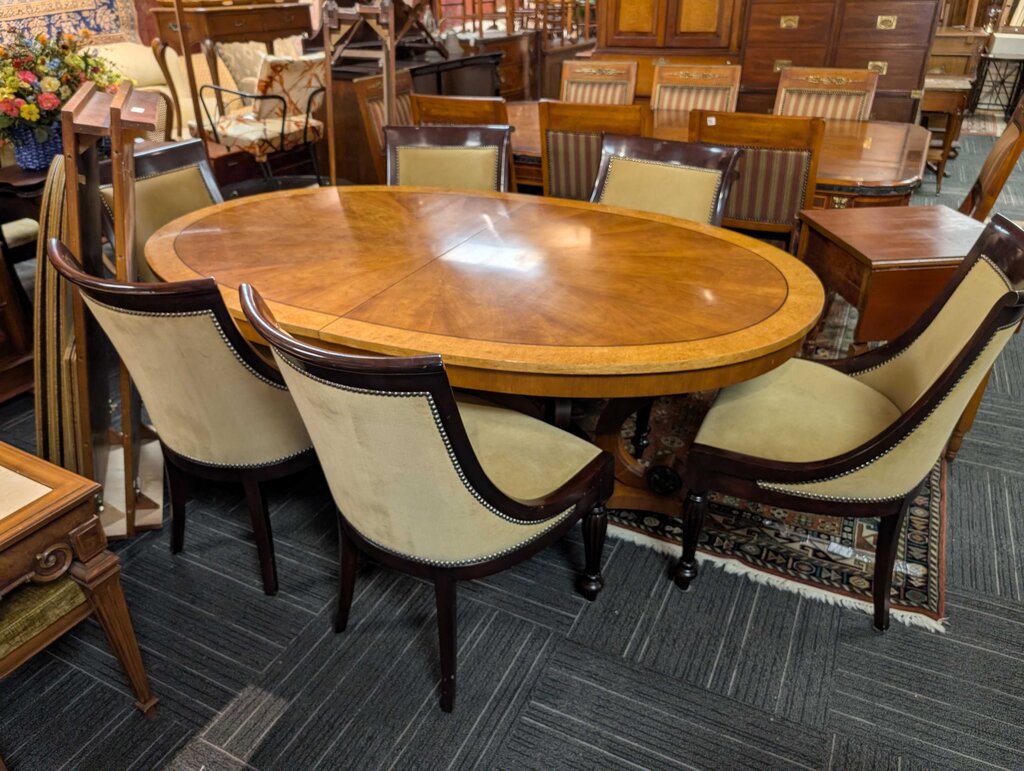 Henredon Formal Inlaid Oval Table With Six Ralph Lauren Chairs