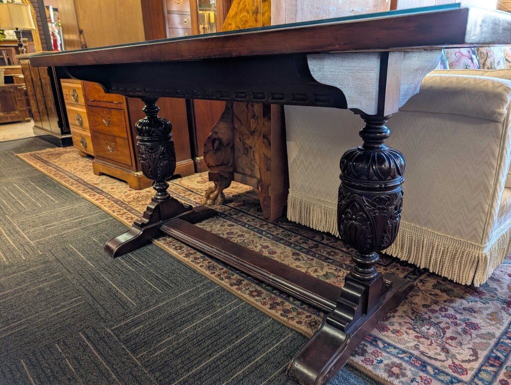Colonial Revival Console Table w/ Carved Base & Glass Top