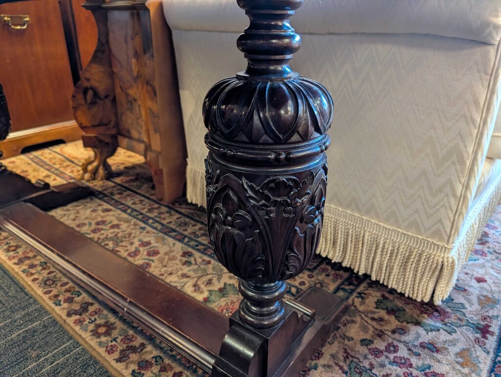 Colonial Revival Console Table w/ Carved Base & Glass Top