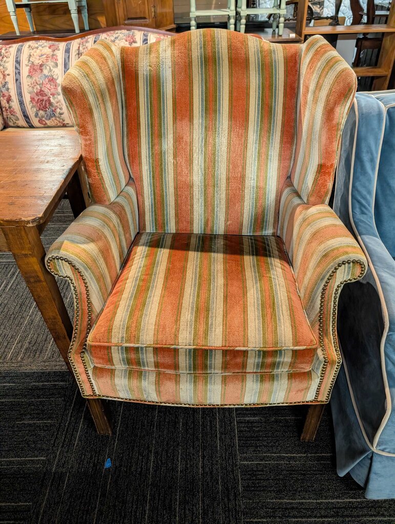 Vintage Striped Wingback Chair