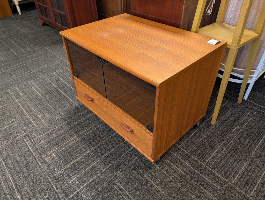 Teak Veneer Media Stand