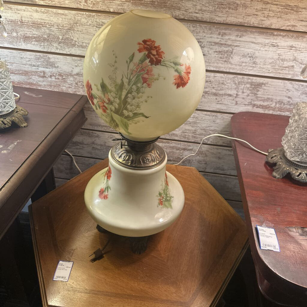 Victorian Gone With The Wind Style Hand-Painted Floral Hurricane Lamp