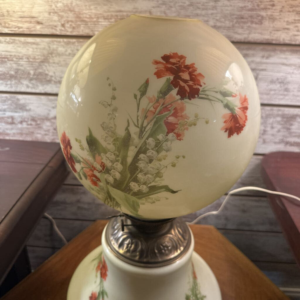Victorian Gone With The Wind Style Hand-Painted Floral Hurricane Lamp