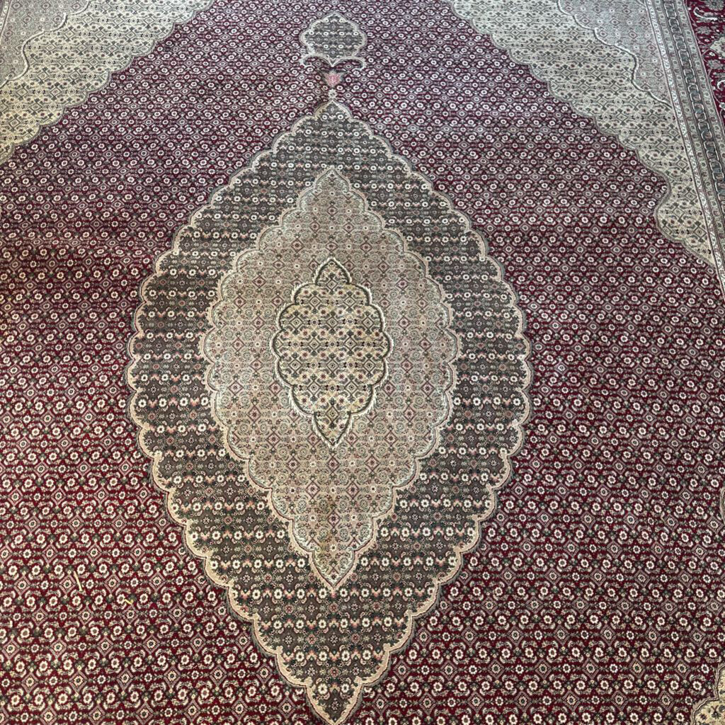 Vintage Persian-Style Tabriz Area Rug in Burgundy and Cream (14' 2" Long x 9' 6" Wide)