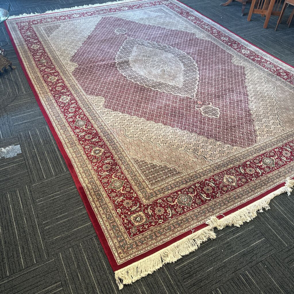 Vintage Persian-Style Tabriz Area Rug in Burgundy and Cream (14' 2" Long x 9' 6" Wide)