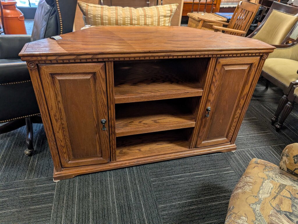 Oak Finish Corner Media Stand