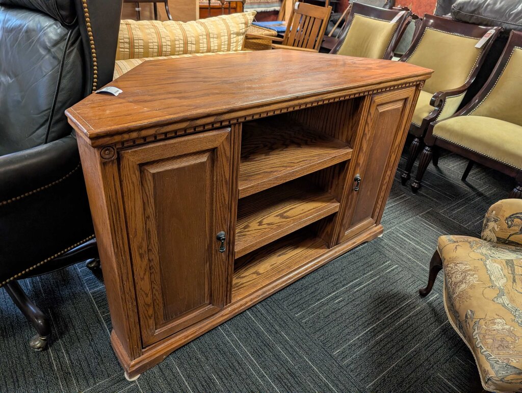 Oak Finish Corner Media Stand