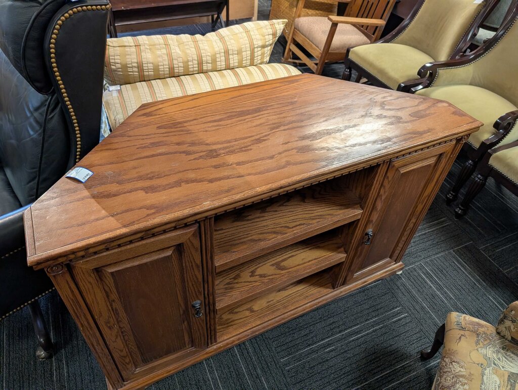 Oak Finish Corner Media Stand