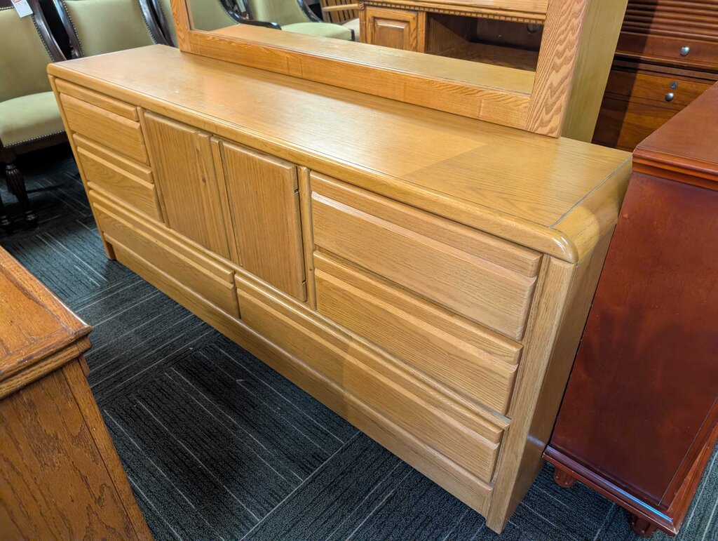 Oak Finish Dresser With Mirror