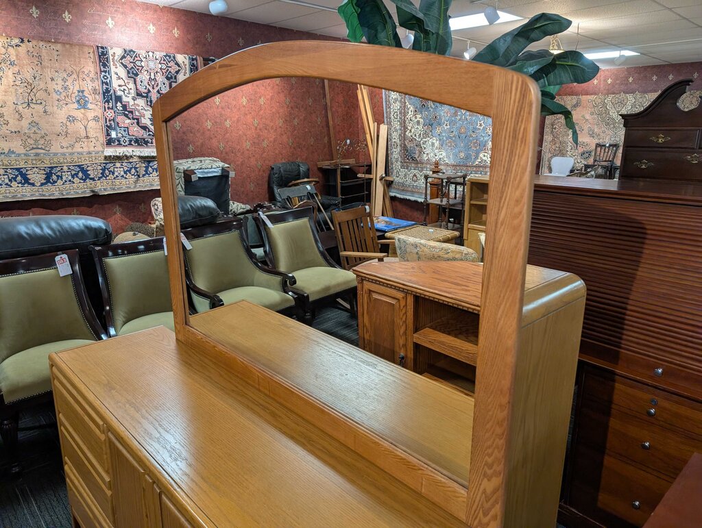 Oak Finish Dresser With Mirror