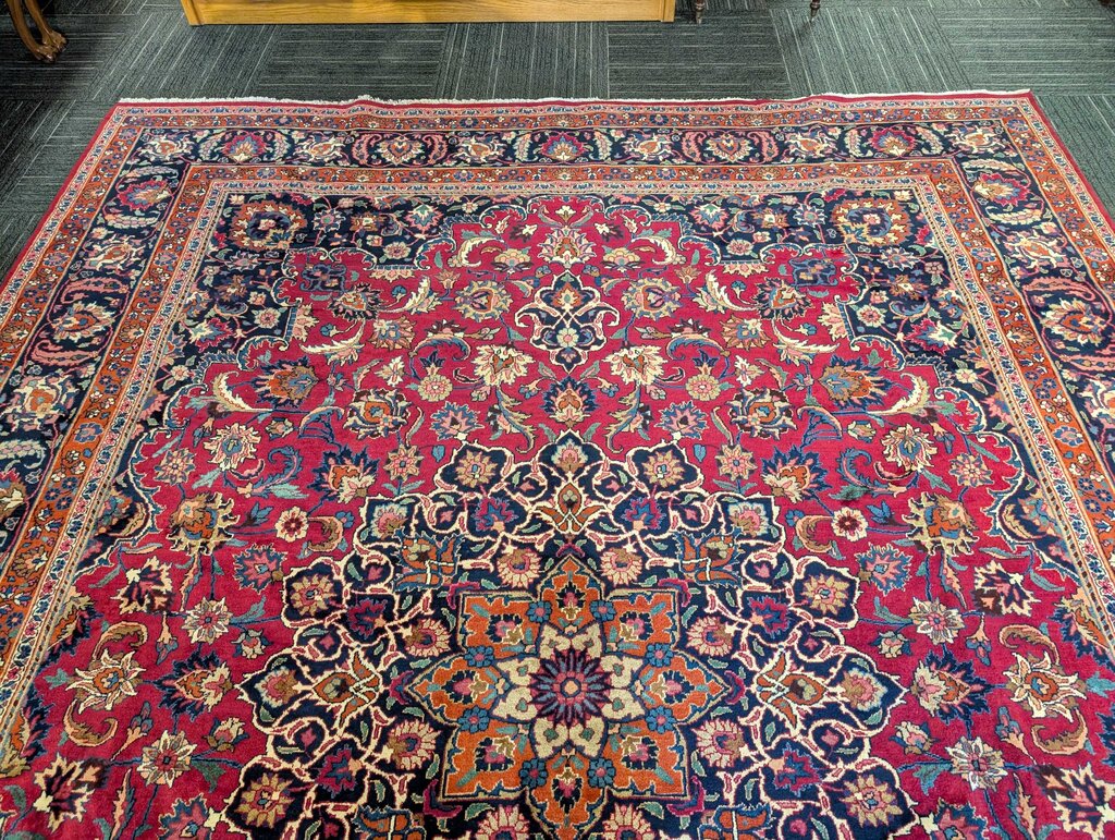 Hand Woven Wool Kashan Area Rug 12'9''x10'1''