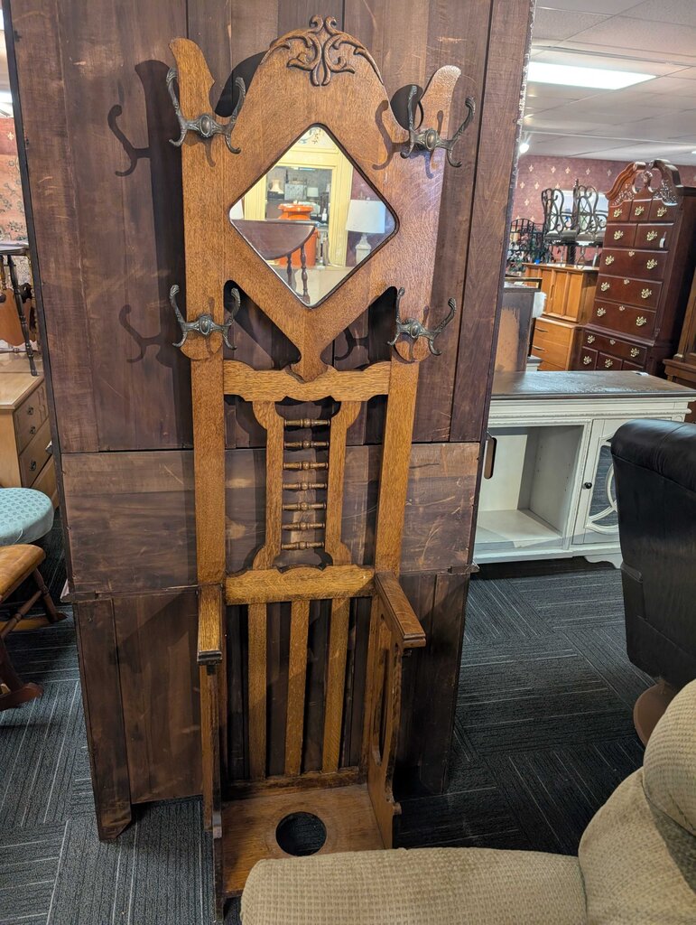 Antique Oak Hall Tree