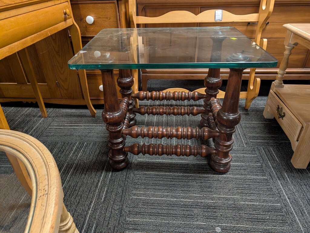 Ethan Allen Glass Top Side Table